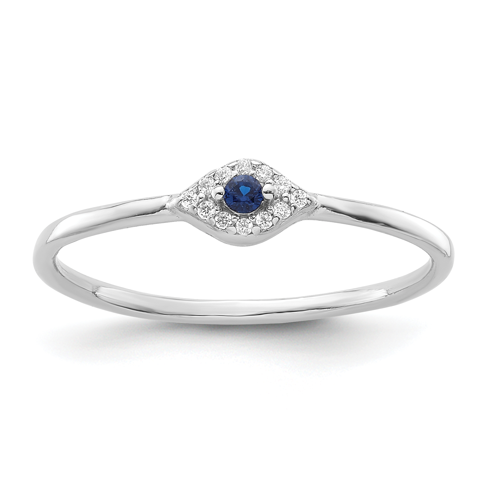 Sterling Silver Rhodium-plated Blue and Clear CZ Evil Eye Ring (QR7490-6)