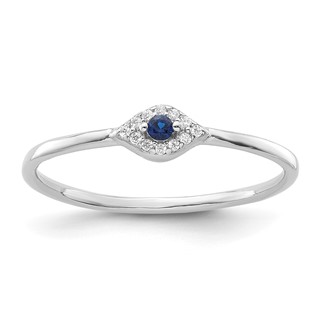 Sterling Silver Rhodium-plated Blue and Clear CZ Evil Eye Ring
