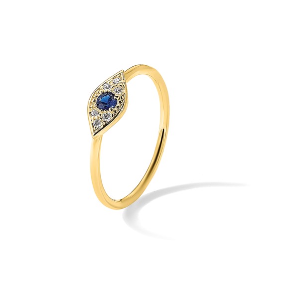 Sterling Silver Gold-tone Synthetic Blue Spinel CZ Evil Eye Ring