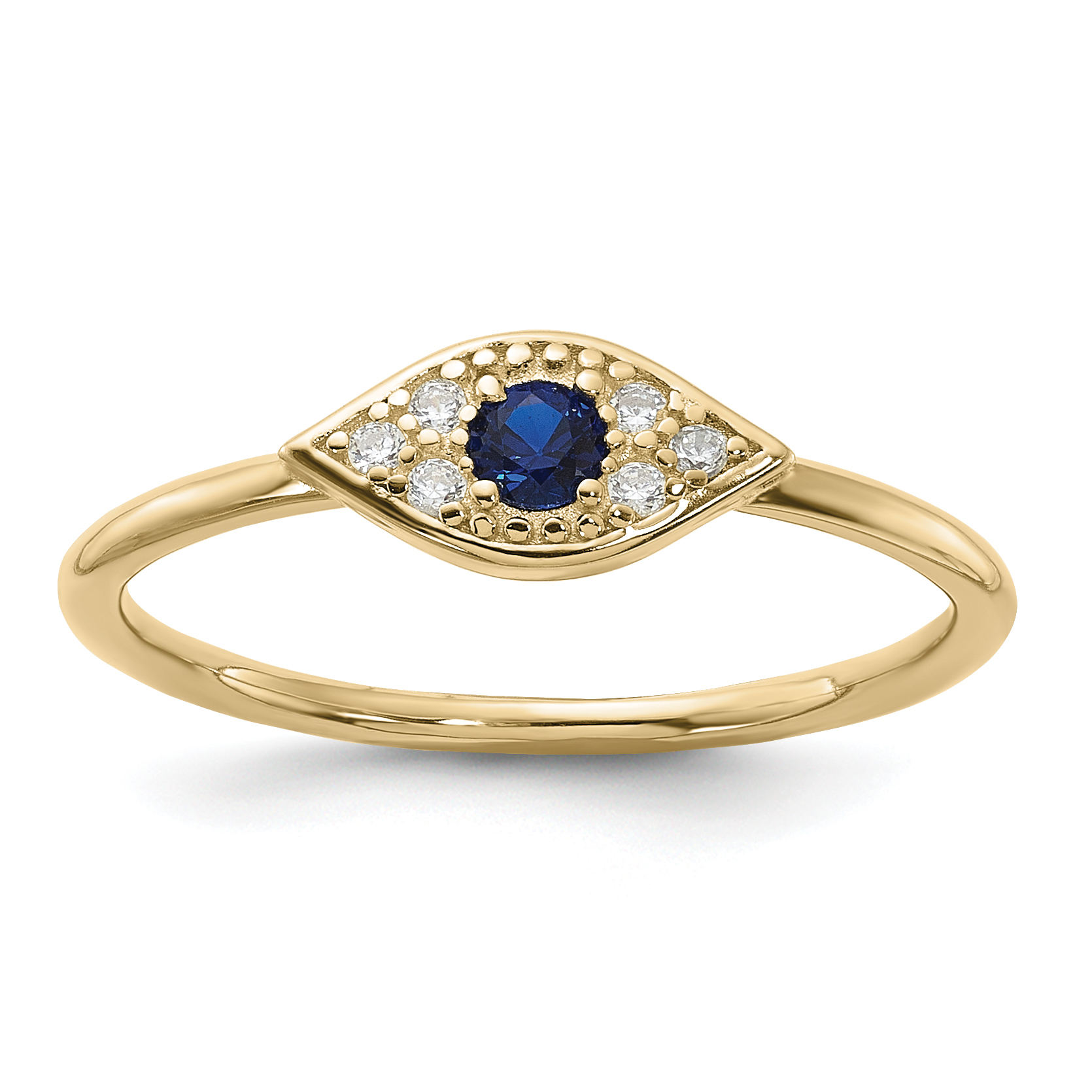 Sterling Silver Gold-tone Synthetic Blue Spinel CZ Evil Eye Ring (QR7491GP-6)