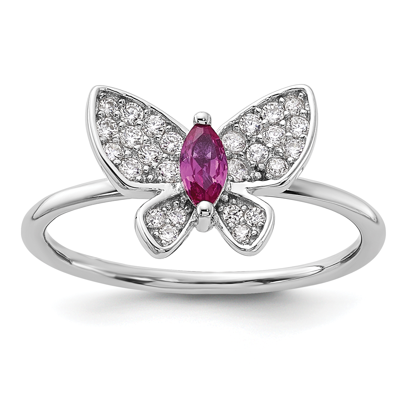 Sterling Silver Rhodium-plated Red and White CZ Butterfly Ring (QR7495-6)