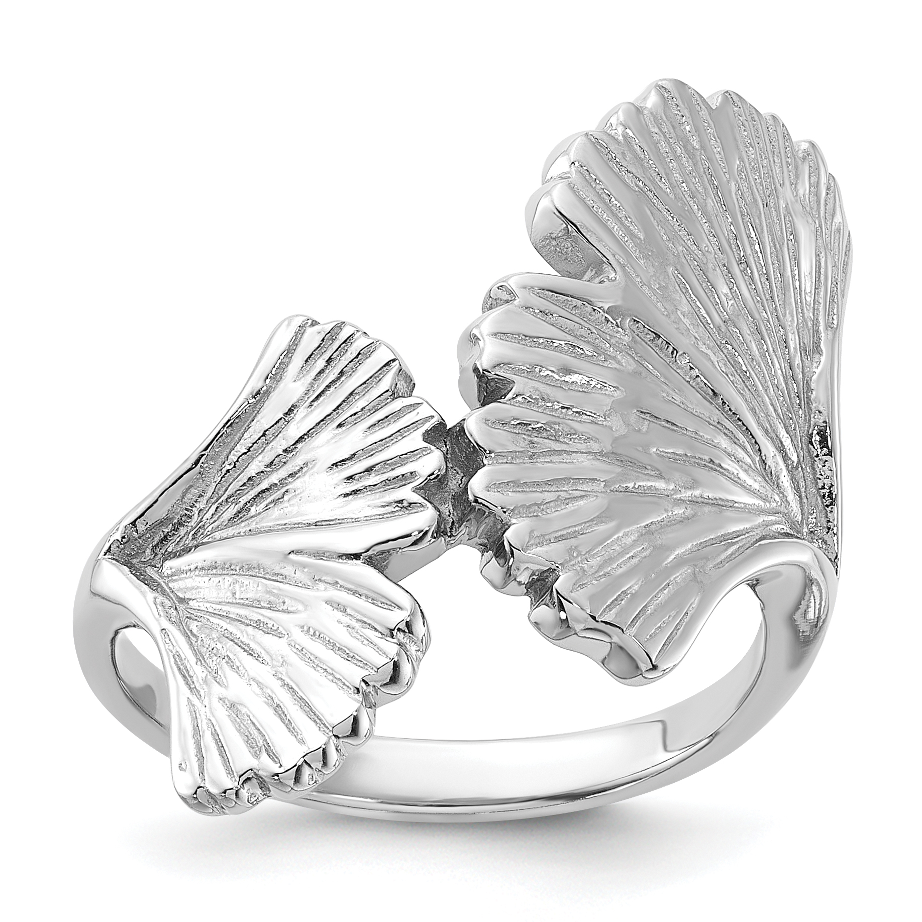 Sterling Silver Rhodium-Plated Polished Ginkgo Leaf Ring (QR7496-6)
