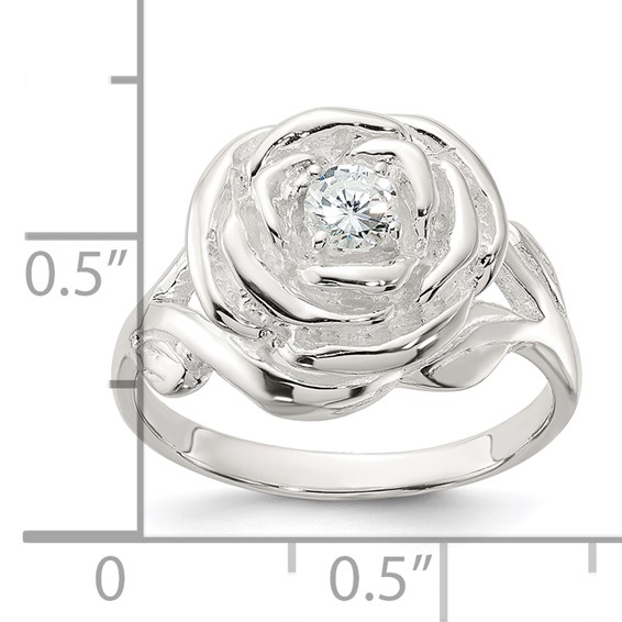 Sterling Silver Polished CZ Flower Rose Ring