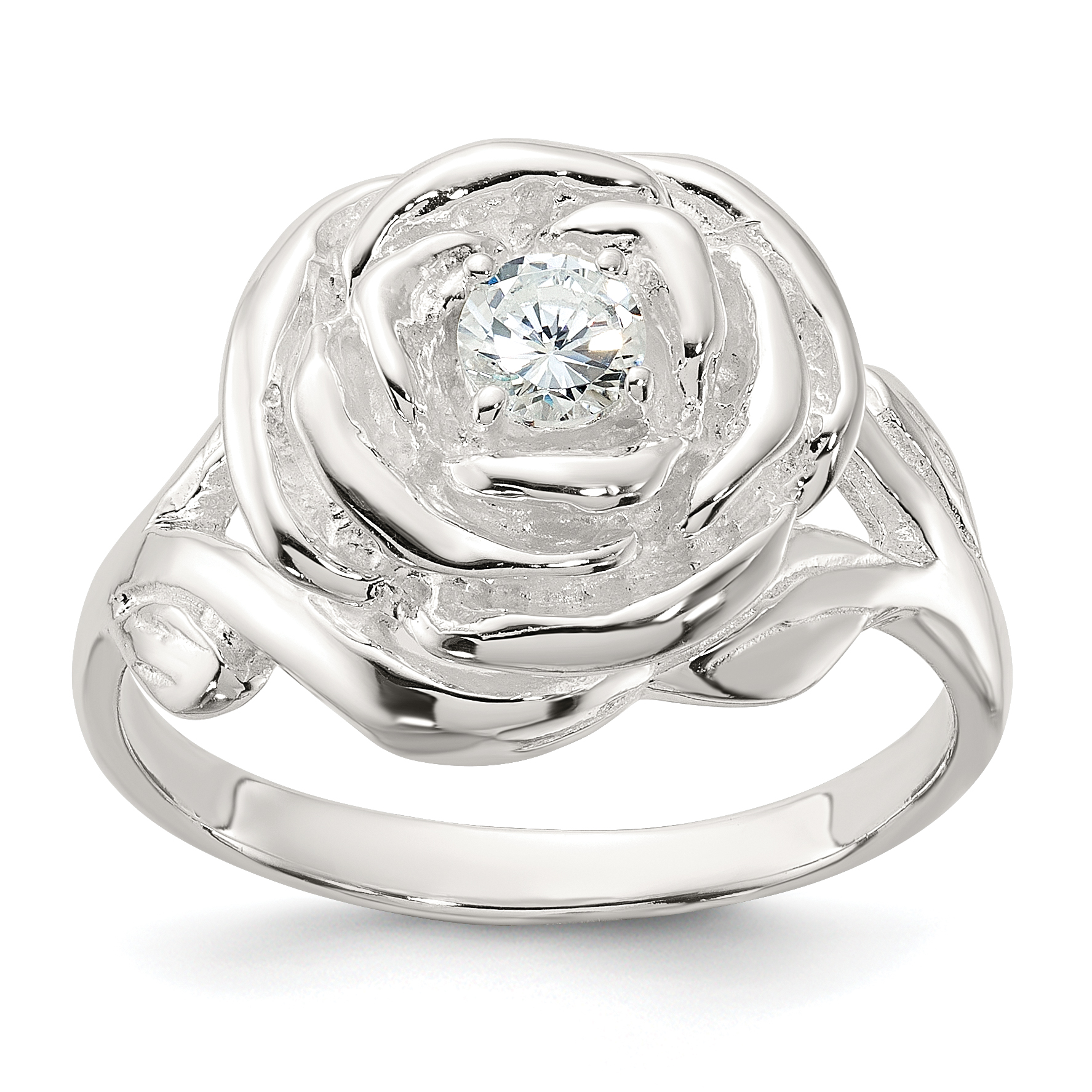 Sterling Silver Polished CZ Flower Rose Ring (QR7498-6)