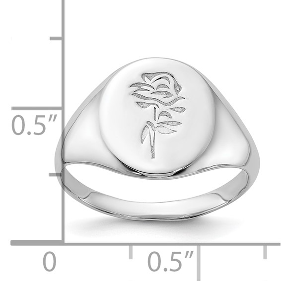 Sterling Silver Rhodium-plated Polished Rose Signet Ring