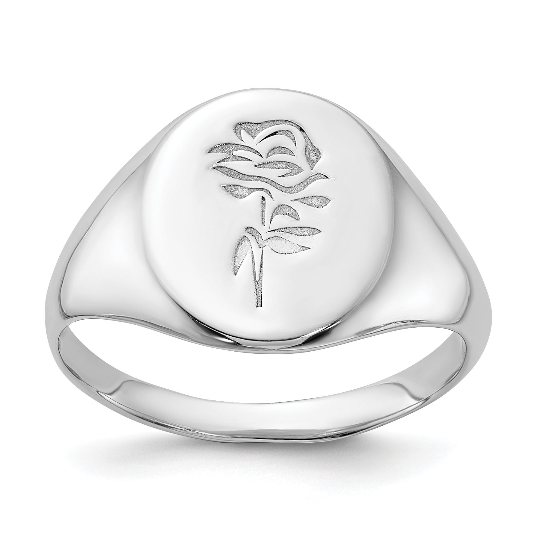 Sterling Silver Rhodium-plated Polished Rose Signet Ring (QR7499-6)