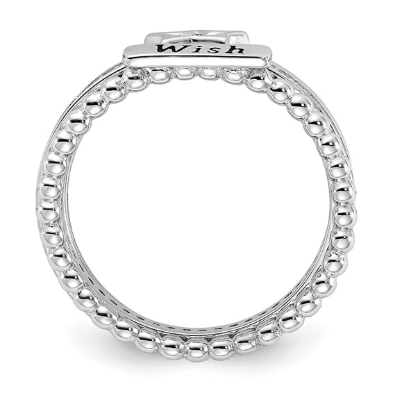 Sterling Silver Rhodium-plated Black Ink CZ Star WISH 3 Ring Set