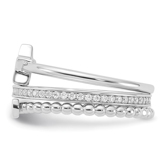 Sterling Silver Rhodium-plated Black Ink CZ Star WISH 3 Ring Set