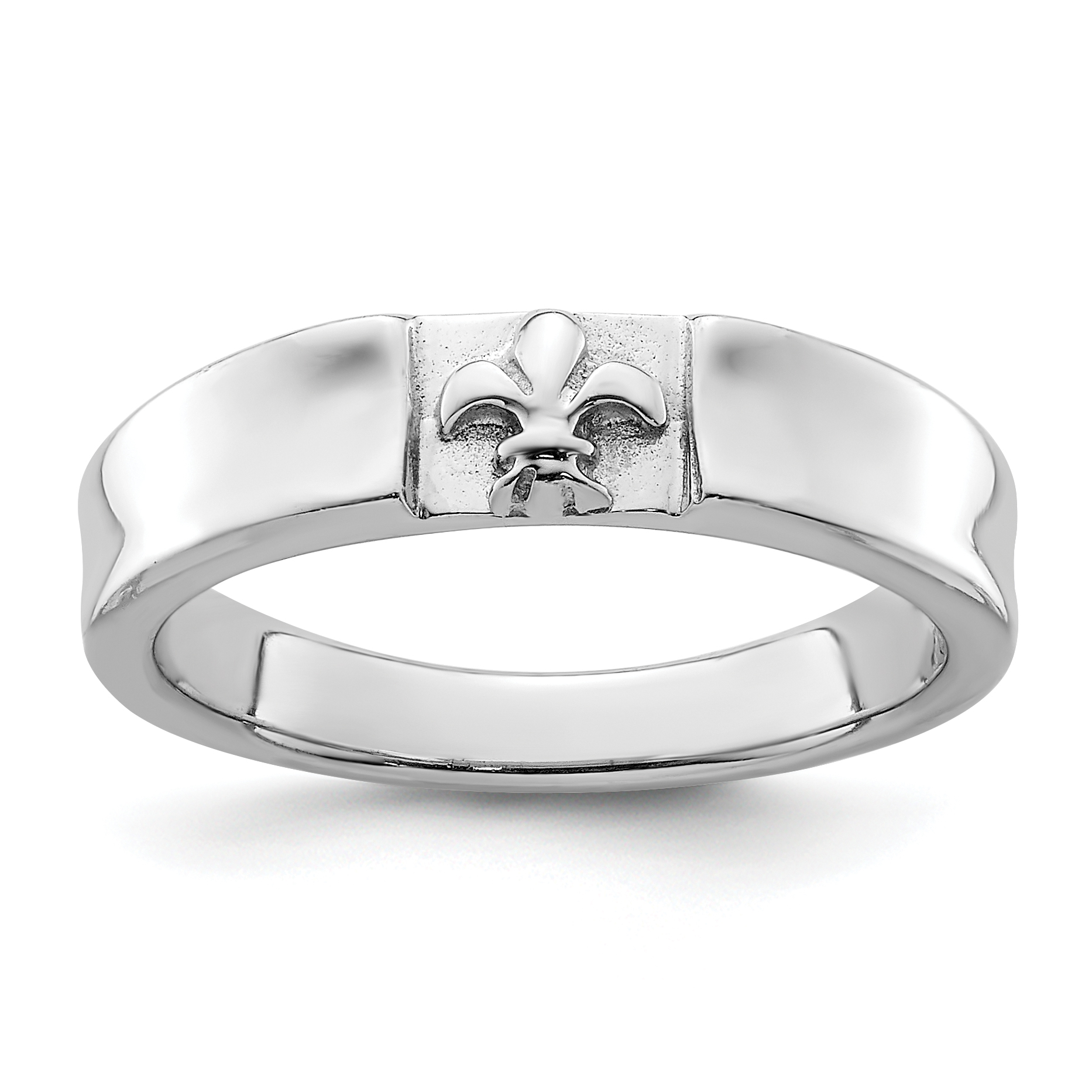 Sterling Silver Rhodium-plated Fleur-de-Lis Band Ring (QR7504-6)