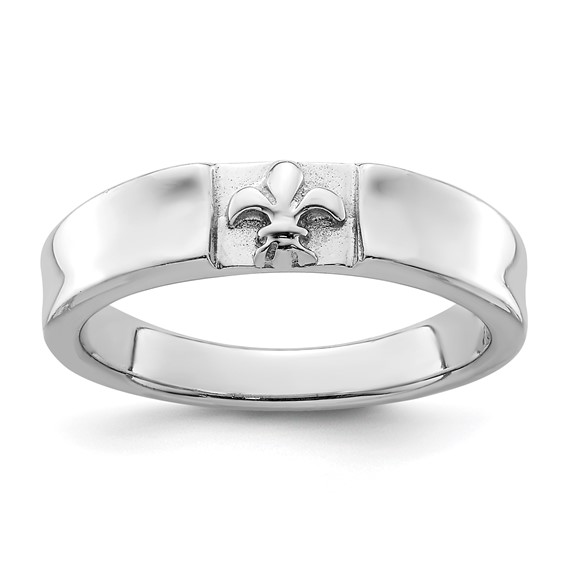 Sterling Silver Rhodium-plated Fleur-de-Lis Band Ring