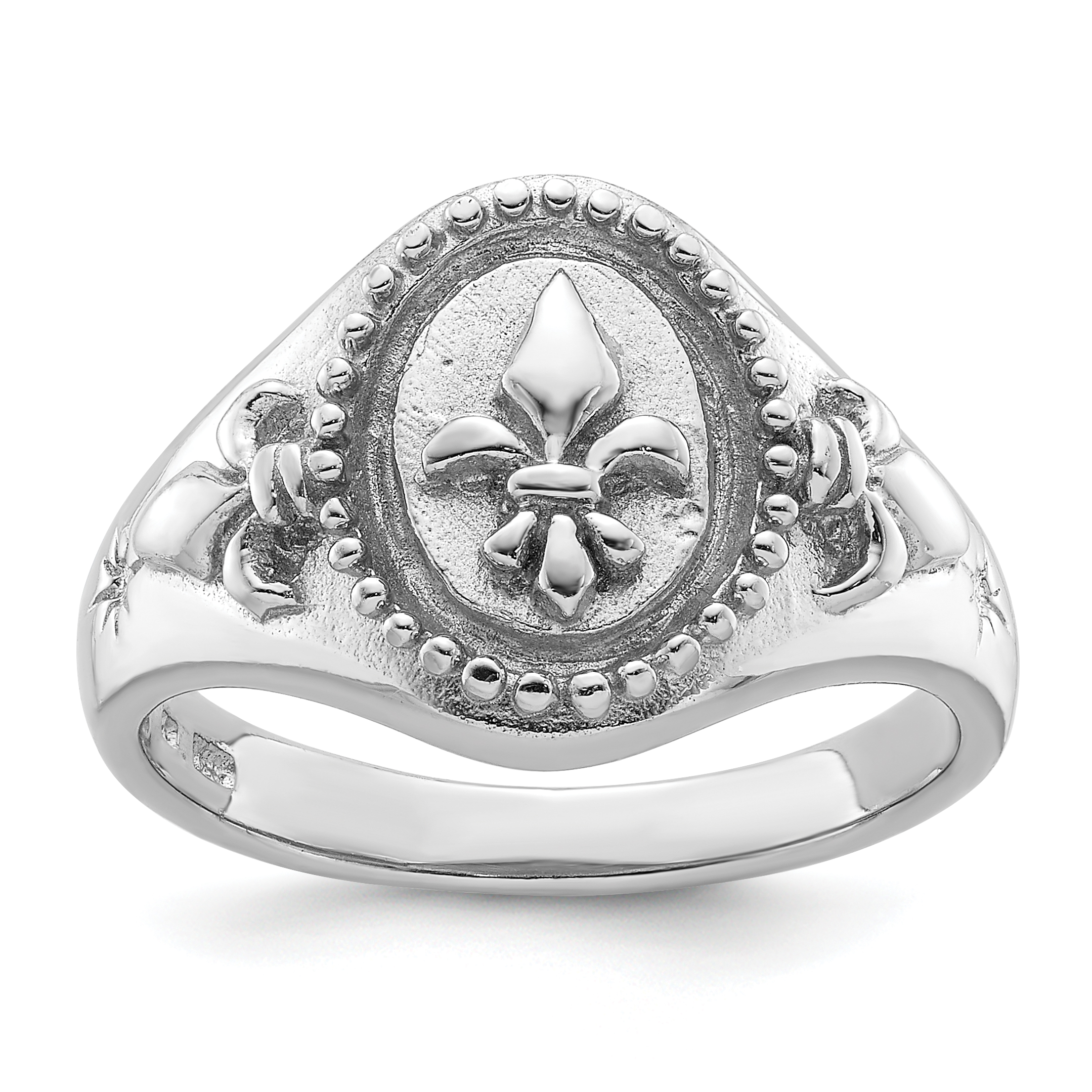 Sterling Silver Rhodium-plated Fleur de Lis Ring (QR7505-9)