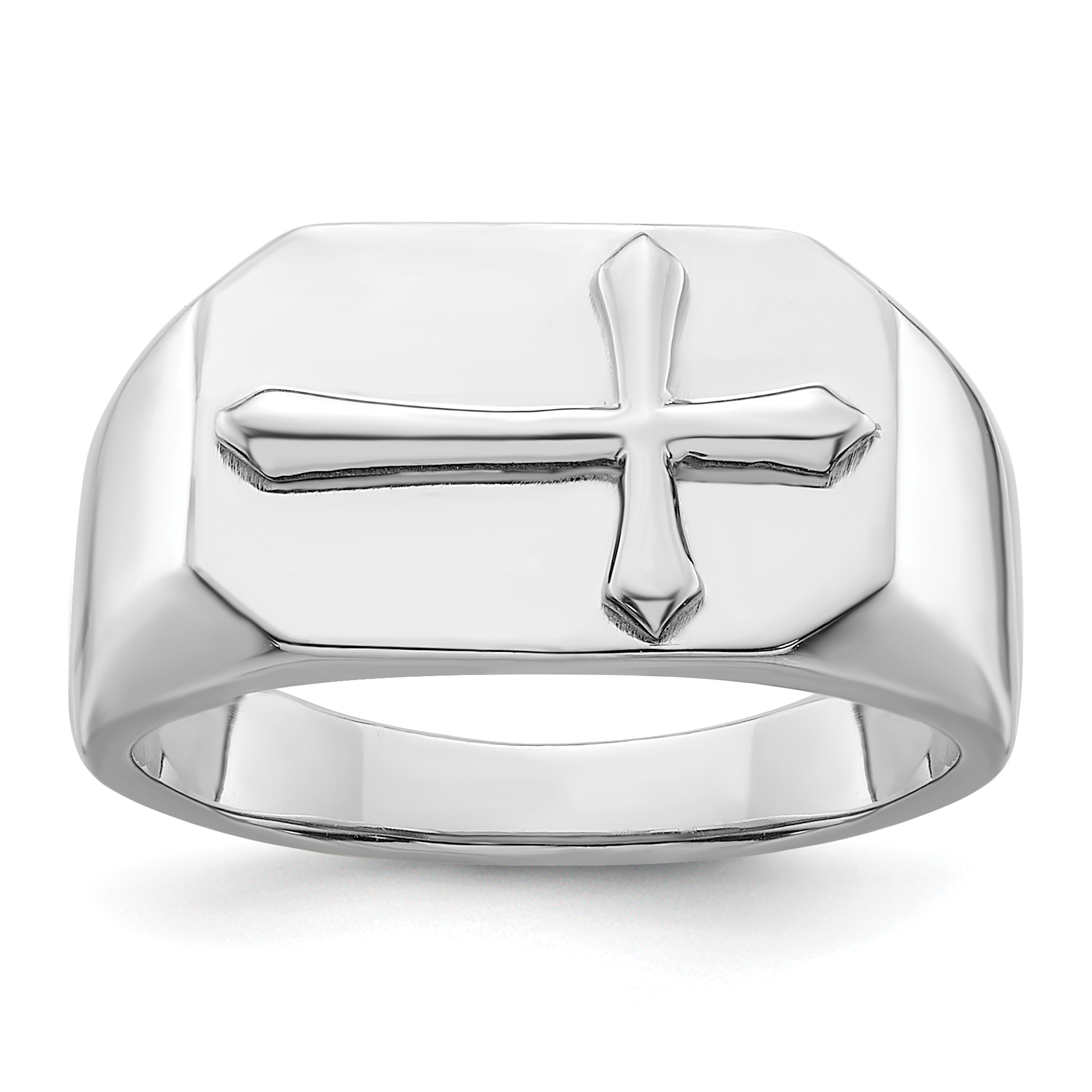 Sterling Silver Rhodium-plated Polished Cross Ring (QR7509-7)