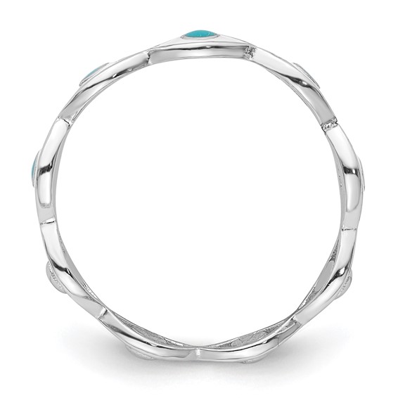 Sterling Silver Rhodium-plated with Enamel Evil Eye Ring