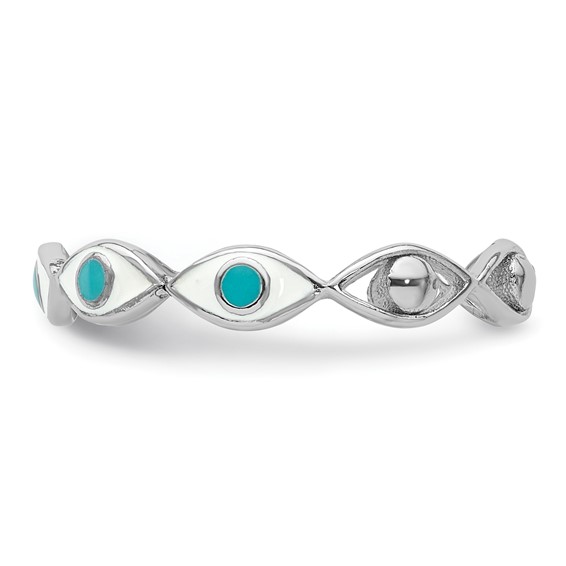 Sterling Silver Rhodium-plated with Enamel Evil Eye Ring