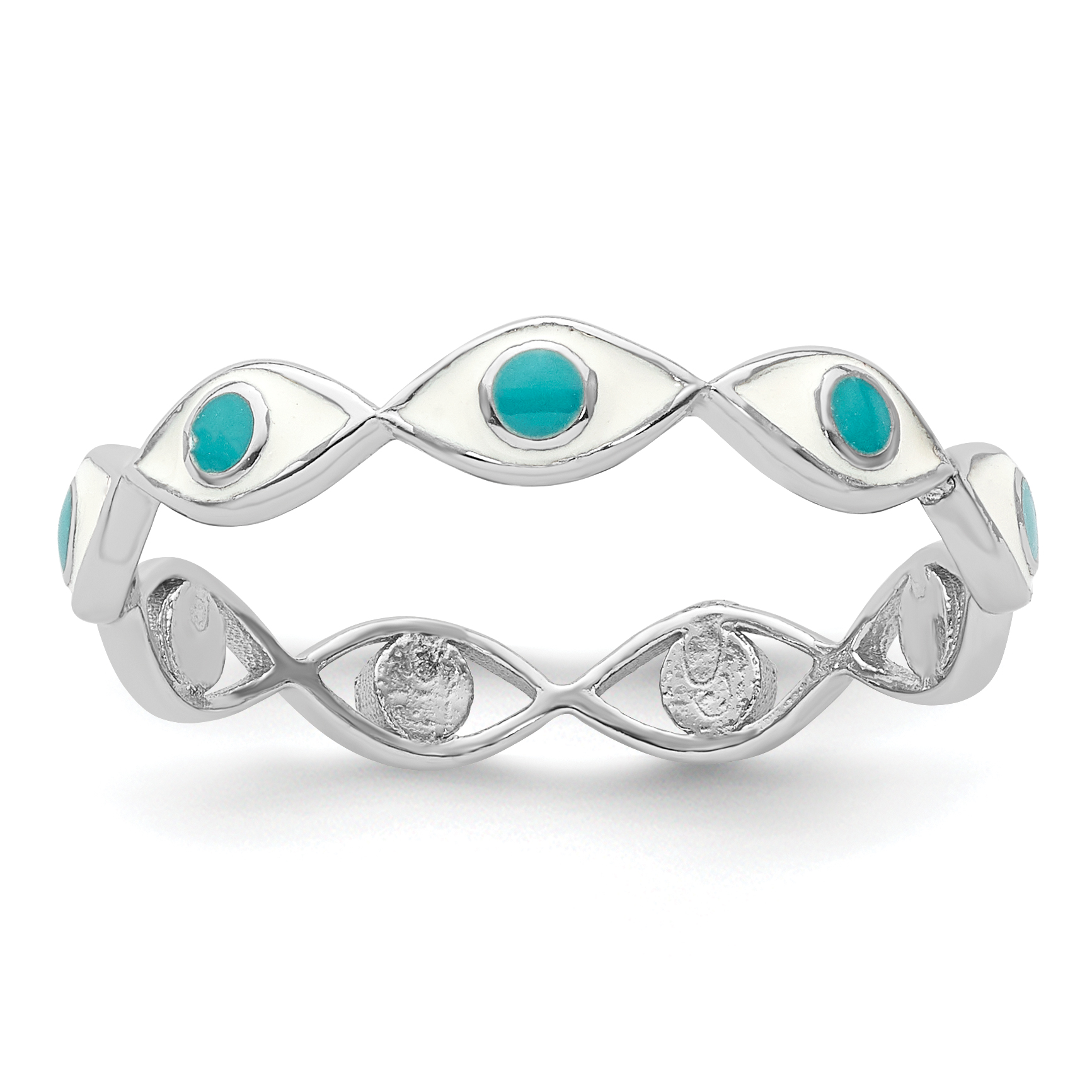Sterling Silver Rhodium-plated with Enamel Evil Eye Ring (QR7510-6)