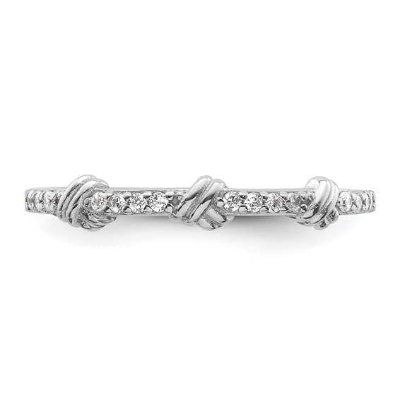 Sterling Silver Rhodium-plated Clear CZ Knot Ring