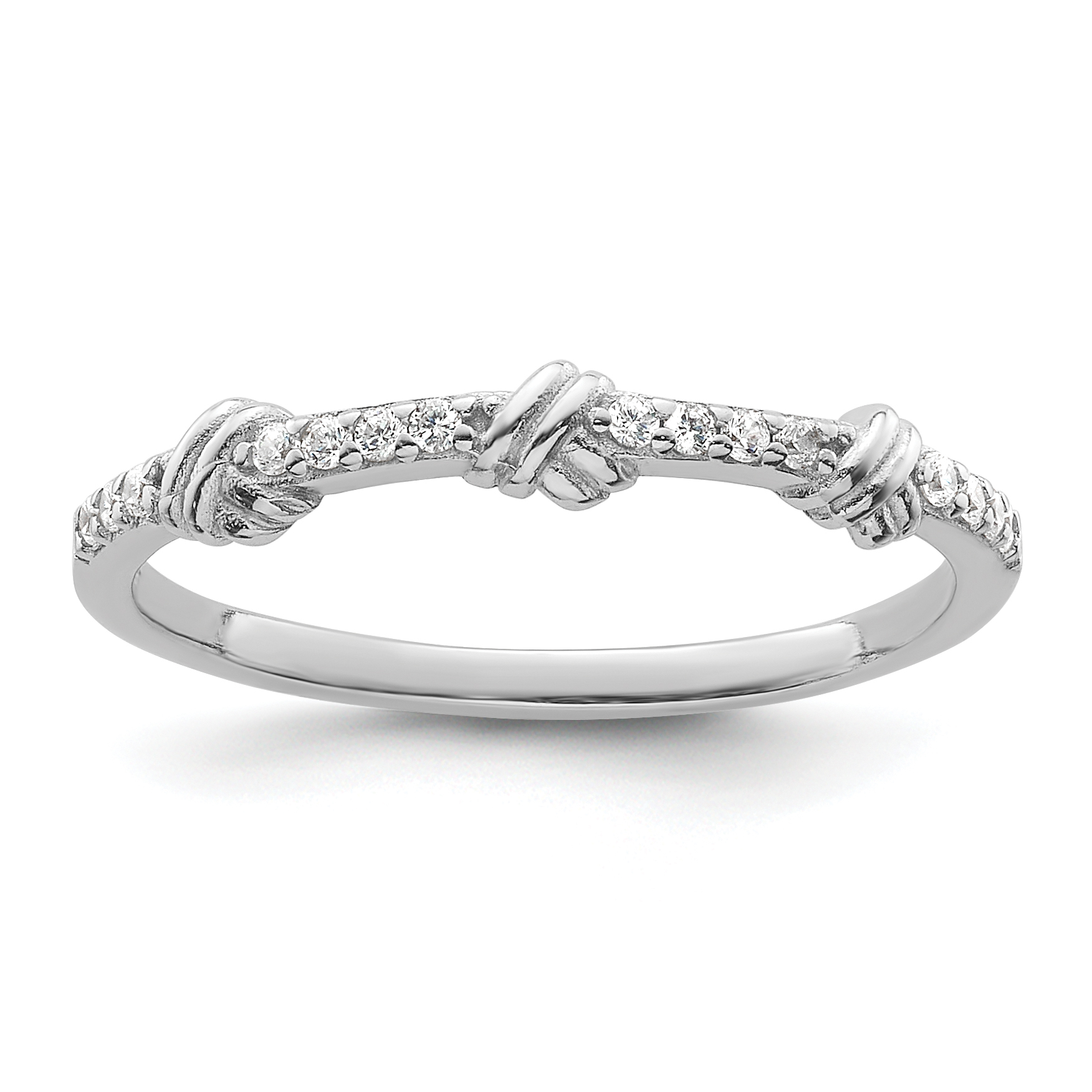 Sterling Silver Rhodium-plated Clear CZ Knot Ring (QR7512-6)