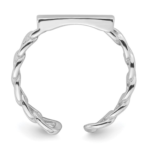 Sterling Silver Rhodium-plated Bar and Chain Link Adjustable Ring