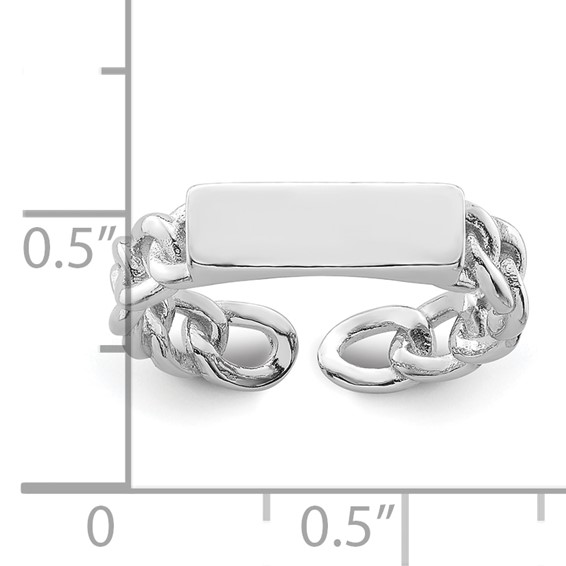 Sterling Silver Rhodium-plated Bar and Chain Link Adjustable Ring