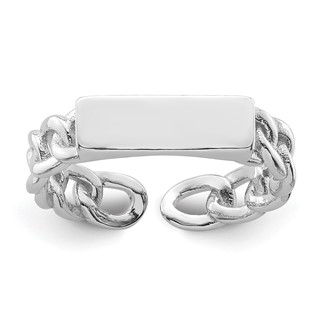 Sterling Silver Rhodium-plated Bar and Chain Link Adjustable Ring