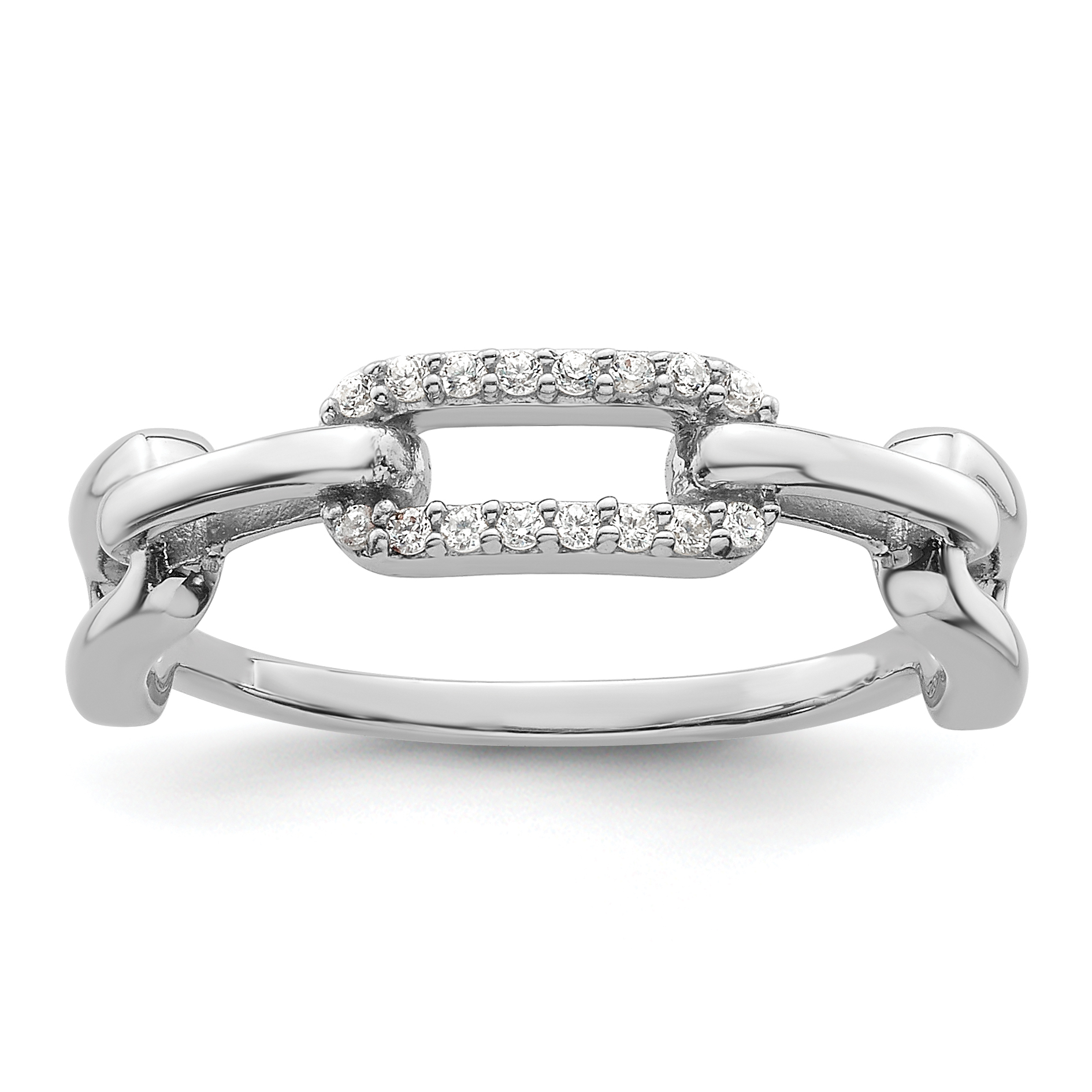 Sterling Silver Rhodium-plated CZ Link Ring (QR7518-6)