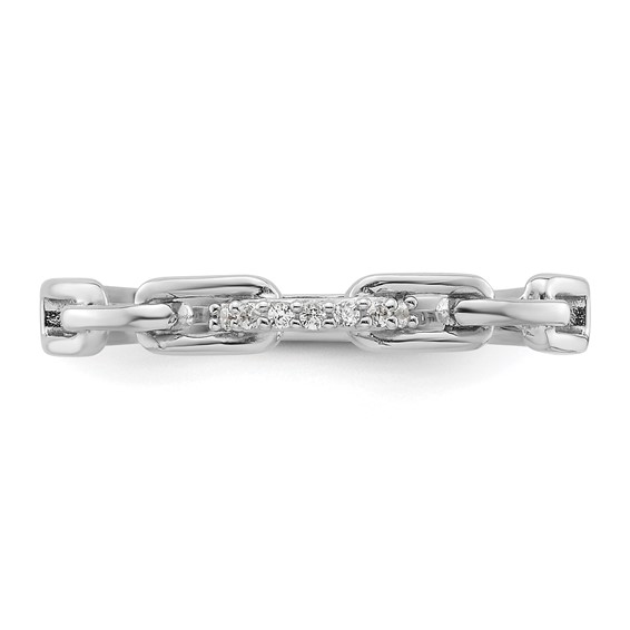 Sterling Silver Rhodium-plated CZ Link Ring