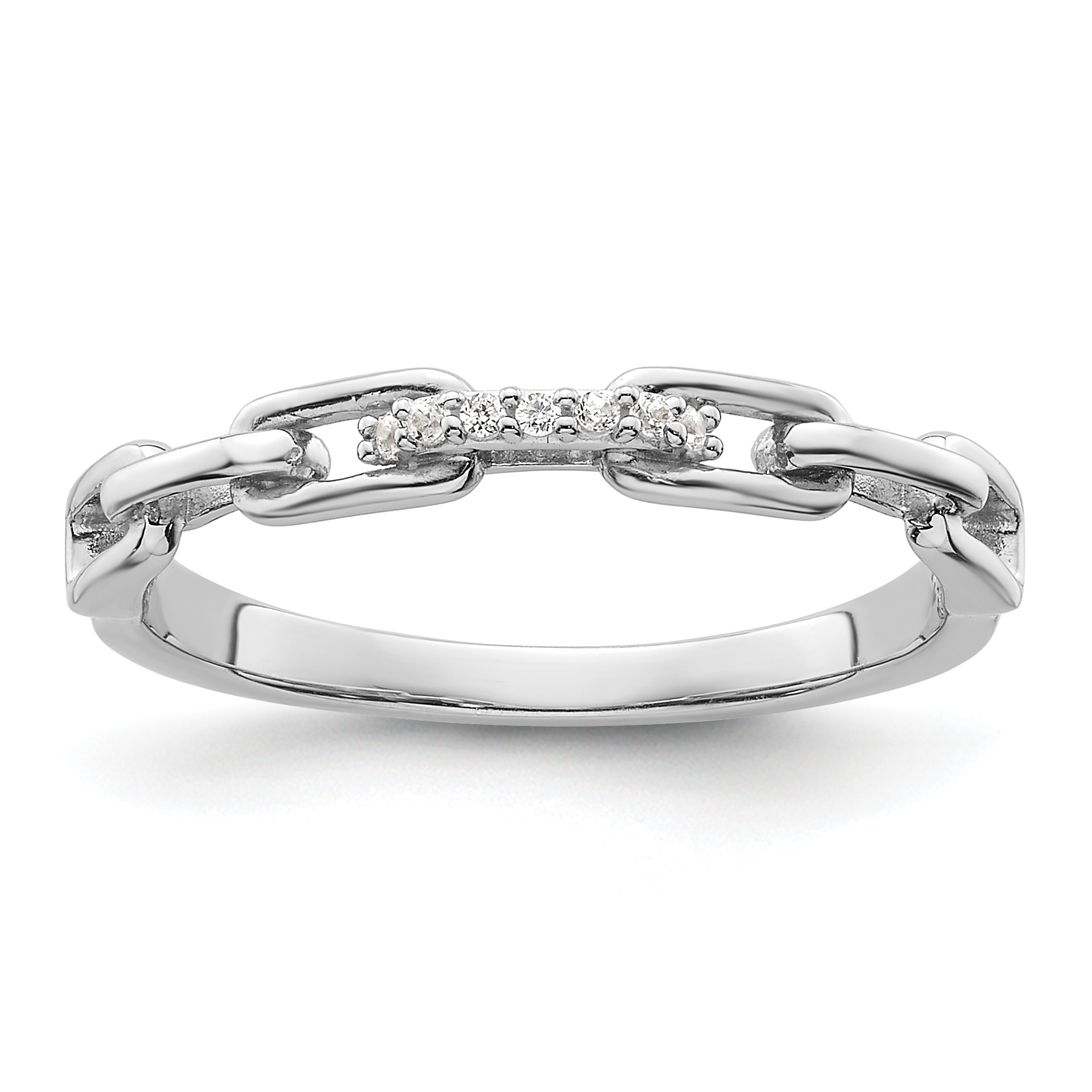 Sterling Silver Rhodium-plated CZ Link Ring (QR7520-6)