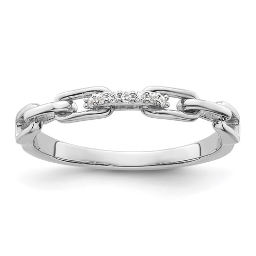Sterling Silver Rhodium-plated CZ Link Ring
