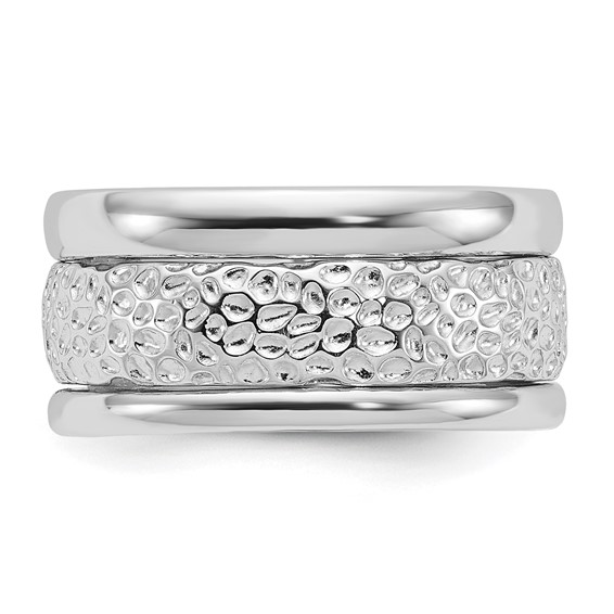 Sterling Silver Rhodium-plated Textured and Polished 3 Ring Band Set