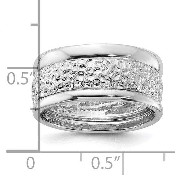 Sterling Silver Rhodium-plated Textured and Polished 3 Ring Band Set