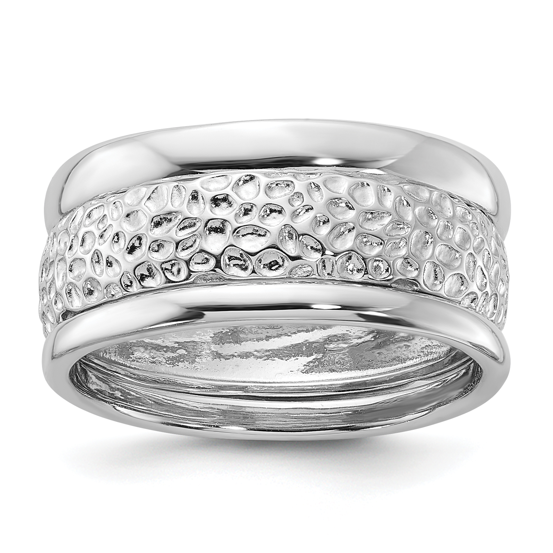 Sterling Silver Rhodium-plated Textured and Polished 3 Ring Band Set (QR7525-6)