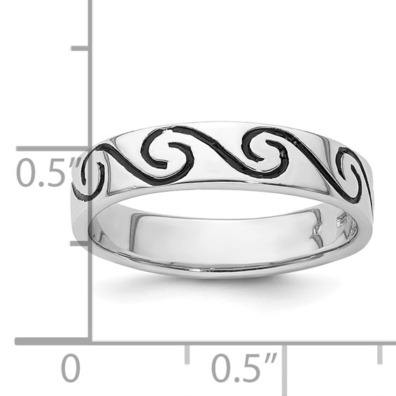 Sterling Silver Rhodium-plated Antiqued Wave Design 4.5mm Band Ring