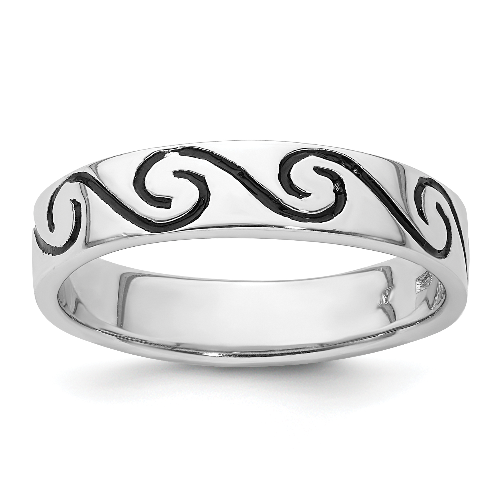 Sterling Silver Rhodium-plated Antiqued Wave Design 4.5mm Band Ring (QR7527-6)