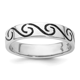 Sterling Silver Rhodium-plated Antiqued Wave Design 4.5mm Band Ring