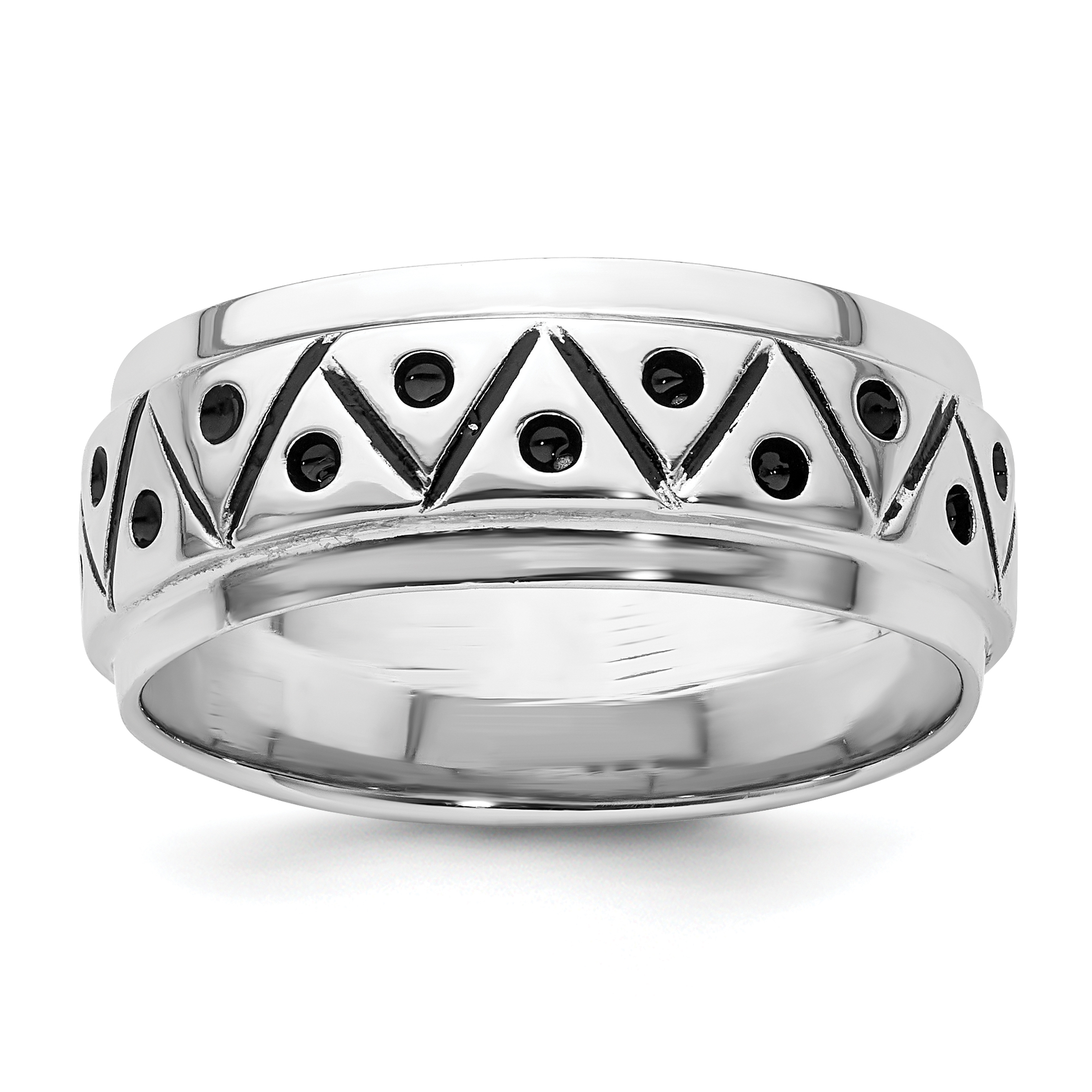 Sterling Silver Rhodium-plated with Antiqued 9mm Zig Zag Band Ring (QR7528-10)