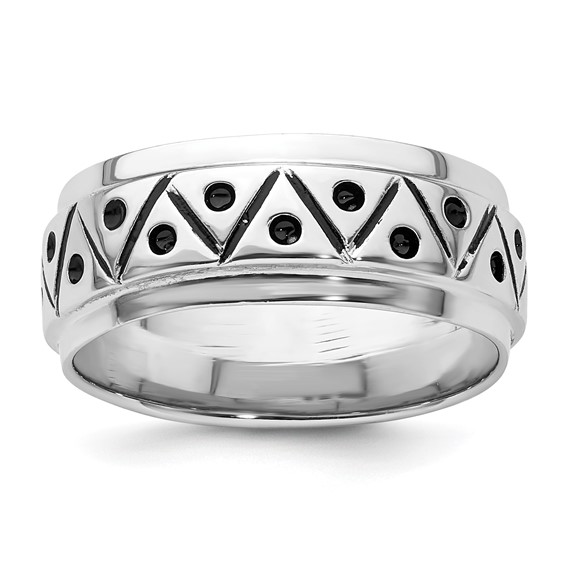 Sterling Silver Rhodium-plated with Antiqued 9mm Zig Zag Band Ring