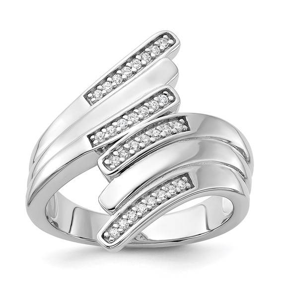 Pure Fire Sterling Silver Rhodium-plated Fancy CZ Ring