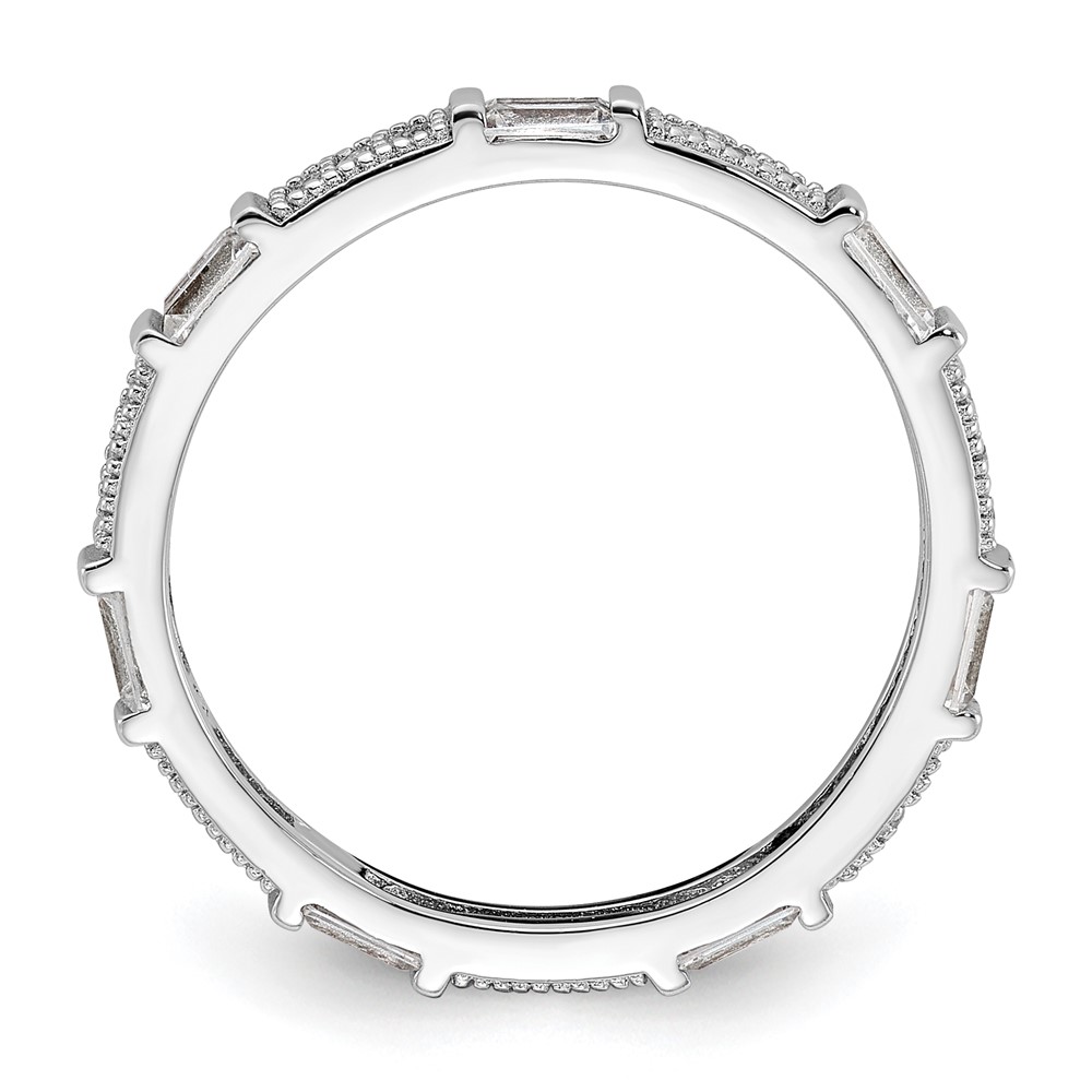 Sterling Silver Rhodium-plated Micro Pave and Baguette CZ Eternity Band (QR7533-8)