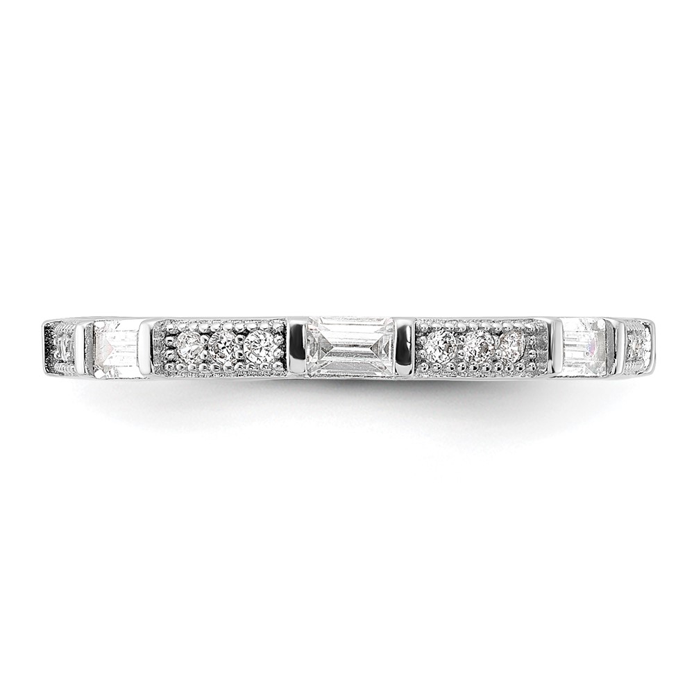 Sterling Silver Rhodium-plated Micro Pave and Baguette CZ Eternity Band (QR7533-8)