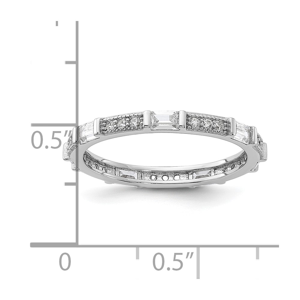 Sterling Silver Rhodium-plated Micro Pave and Baguette CZ Eternity Band (QR7533-8)