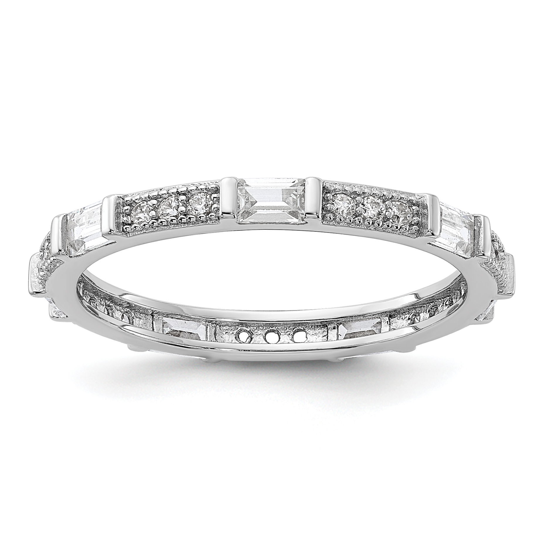 Sterling Silver Rhodium-plated Micro Pave and Baguette CZ Eternity Band (QR7533-8)