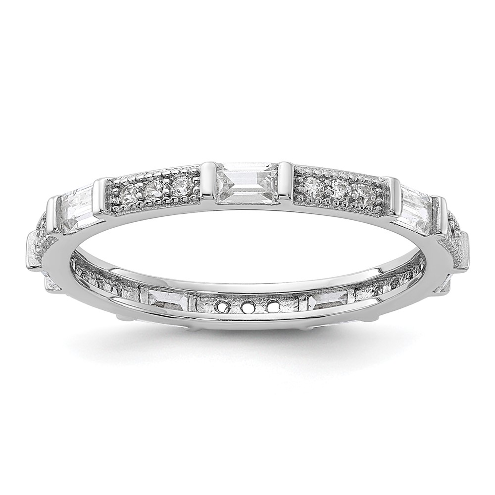 Sterling Silver Rhodium-plated Micro Pave and Baguette CZ Eternity Band (QR7533-8)