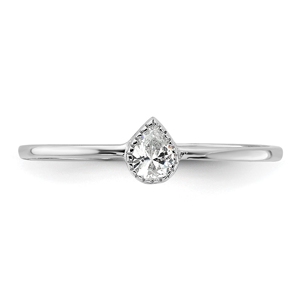 Sterling Silver Rhodium-plated Pear Shaped CZ Ring (QR7541-8)