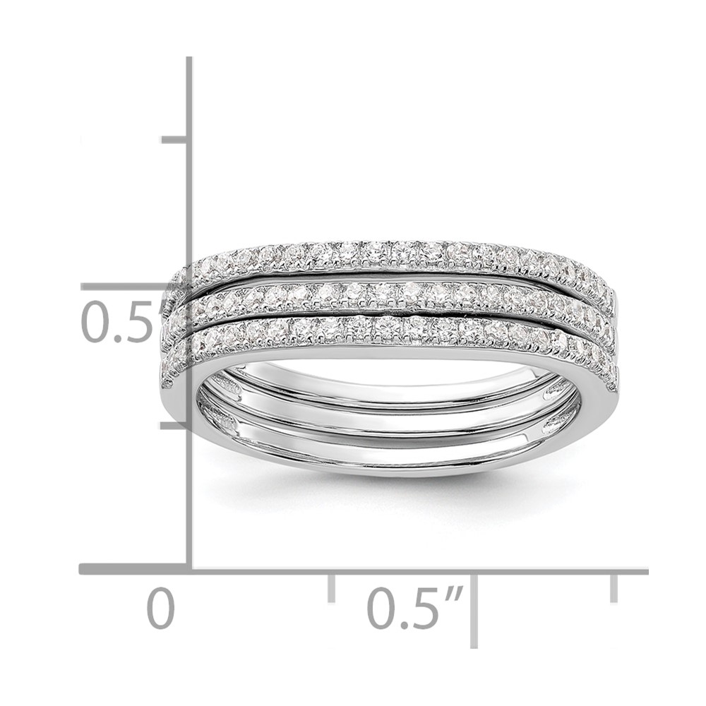 Sterling Silver Rhodium-plated CZ Curved 3 Band Set (QR7545-6)