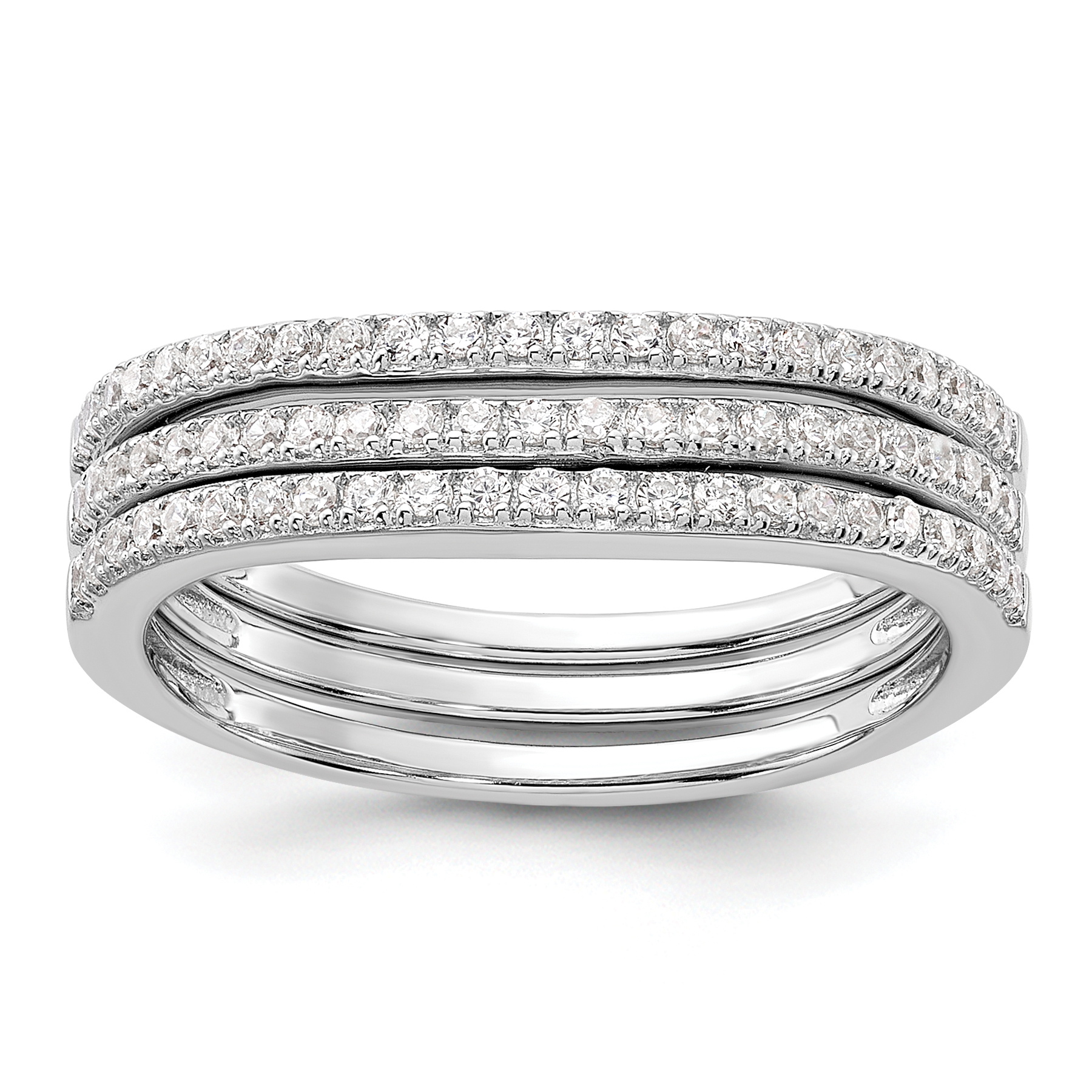 Sterling Silver Rhodium-plated CZ Curved 3 Band Set (QR7545-6)