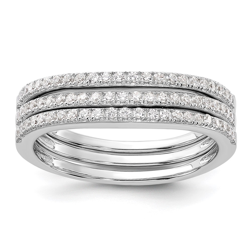 Sterling Silver Rhodium-plated CZ Curved 3 Band Set (QR7545-6)