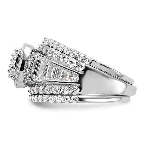 Sterling Silver Rhodium-plated CZ Engagement Ring w/2 Bands 3 Ring Set