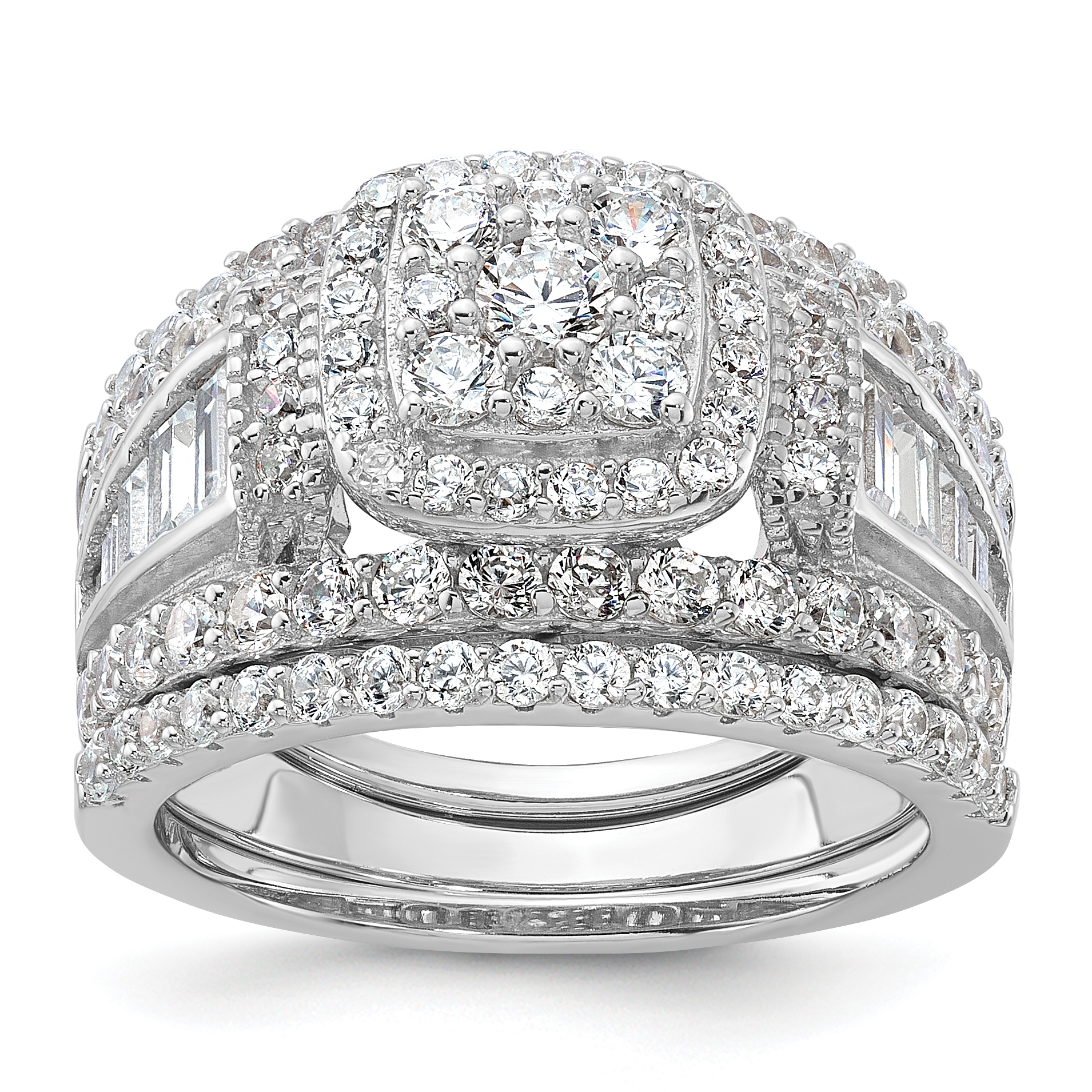 Sterling Silver Rhodium-plated CZ Engagement Ring w/2 Bands 3 Ring Set (QR7546-7)