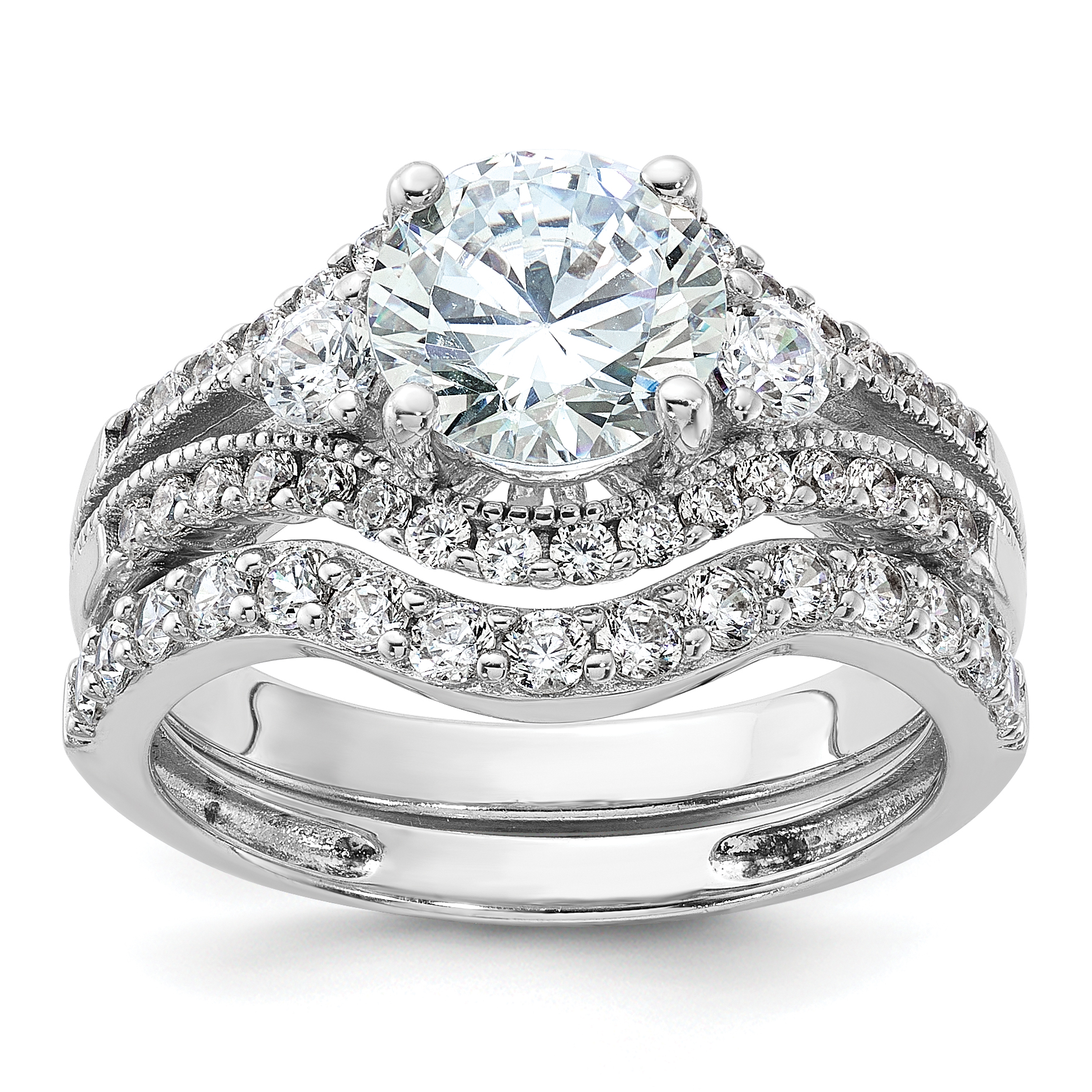 Sterling Silver Rhodium-plated CZ Engagement Ring and Band Set (QR7547-6)