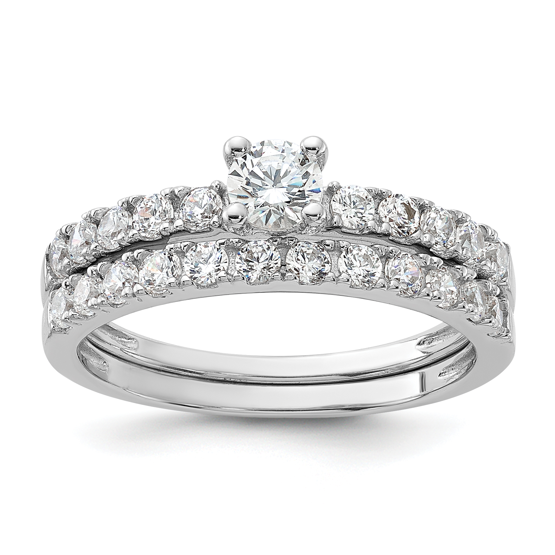 Sterling Silver Rhodium-plated CZ Ring and Band Set (QR7549-6)
